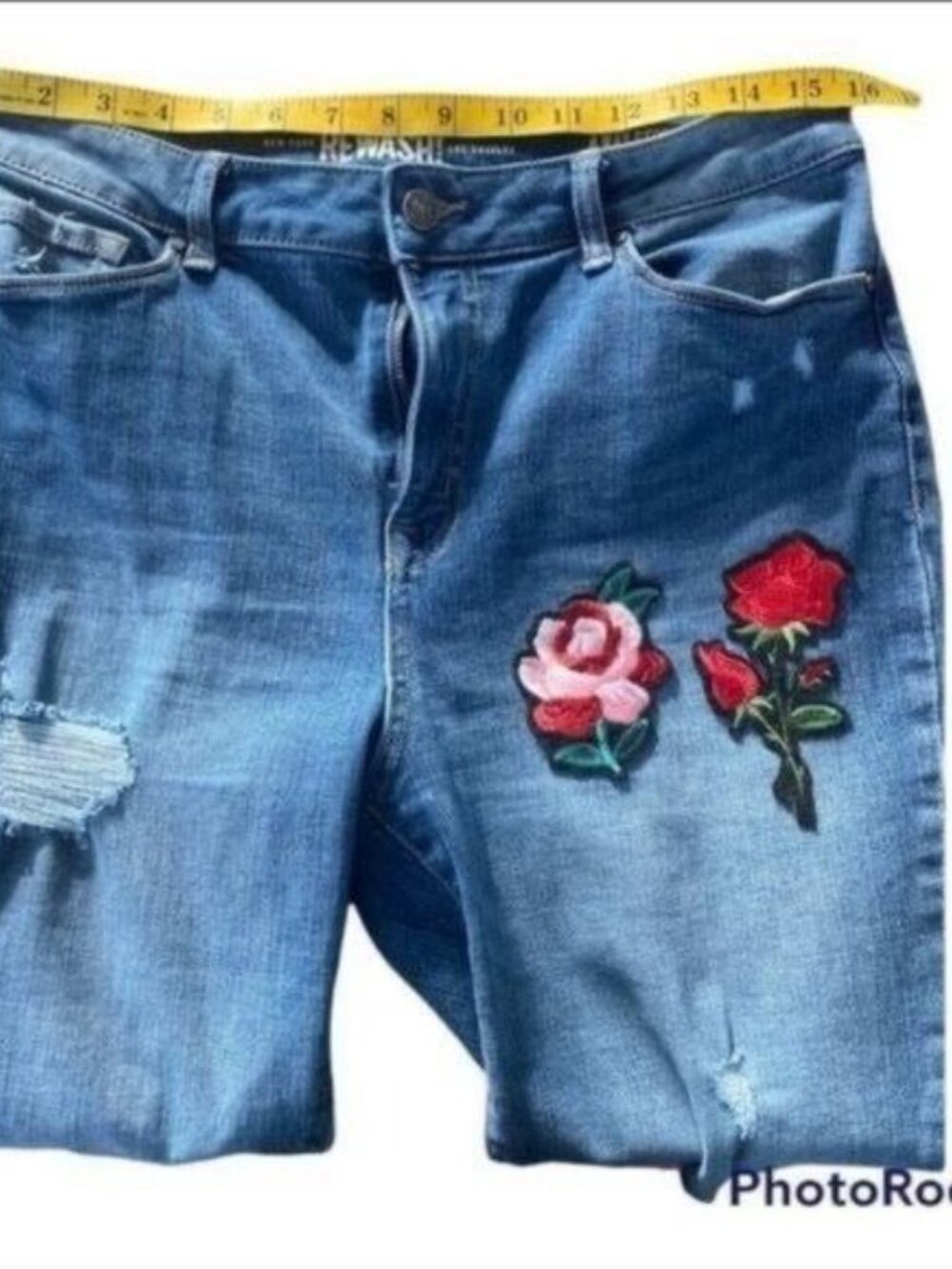 Rewash Juniors High Rise Skinny Jeans - Blue Floral Embroidery (Size 13/31) - Picture 4 of 9